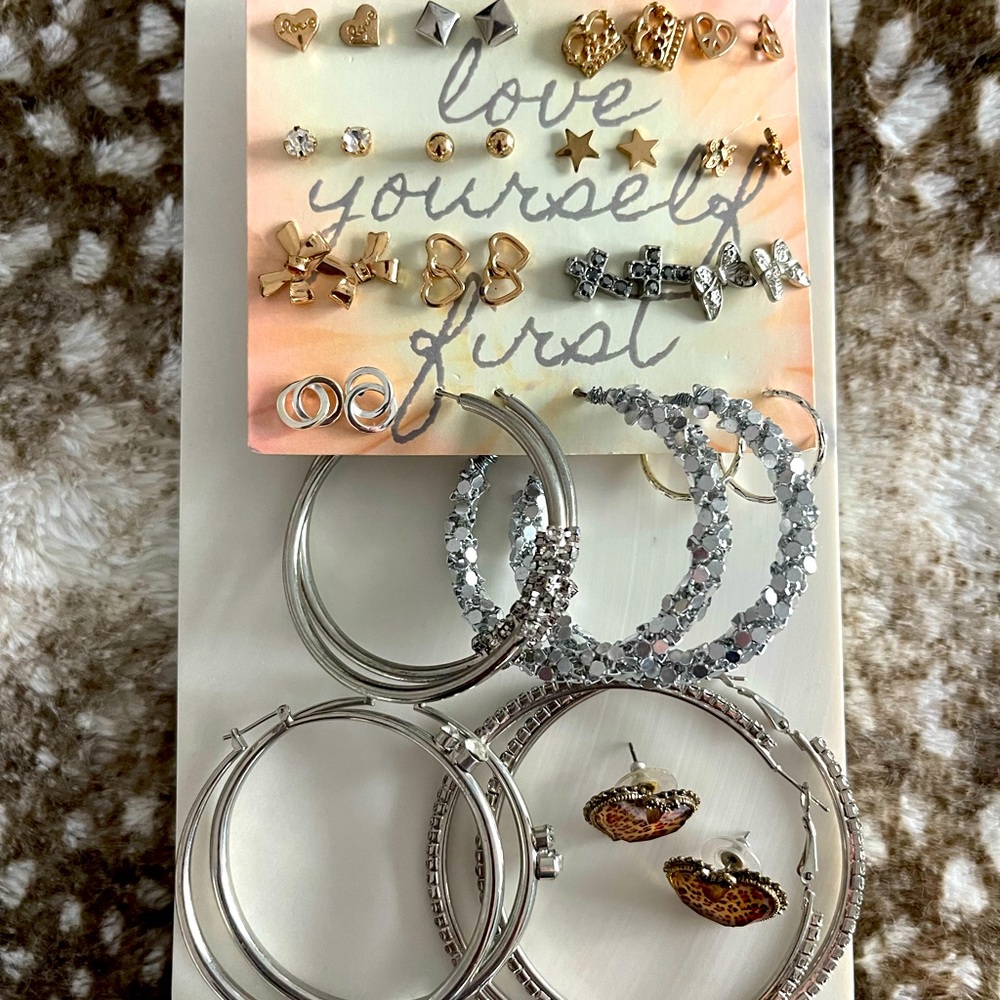 Variety pack of earrings.